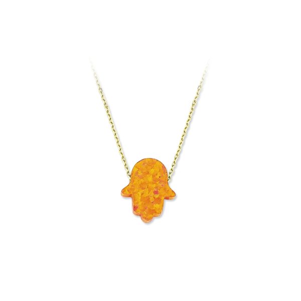 14k Gold Opal Necklace-Hand/orange