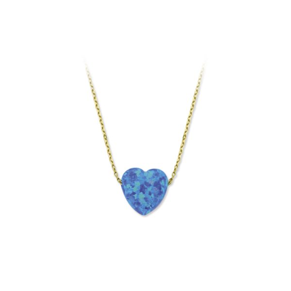 14k Gold Opal Necklace-Heart/blue