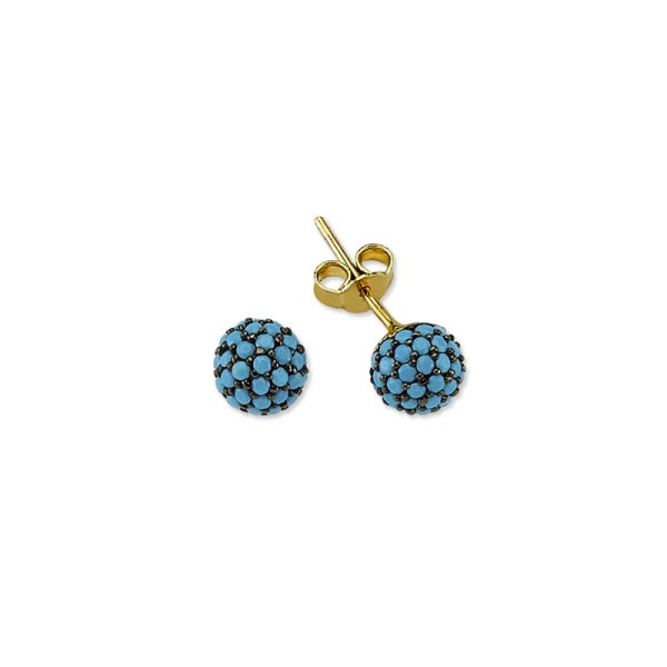 14k Gold Mini Stud Earring-Zircon Ball /turquoise