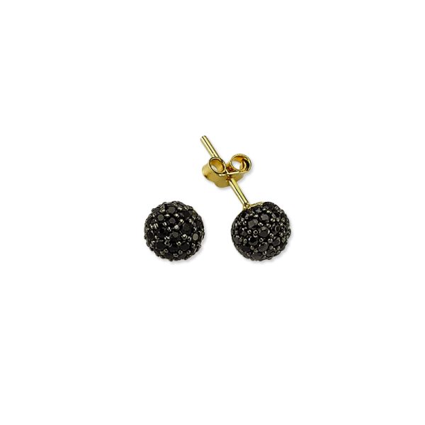 14k Gold Mini Stud Earring-Zircon Ball /black