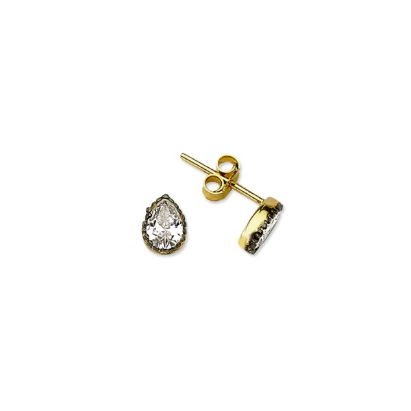 Silver Mini Stud Earring-Zircon Drop /white