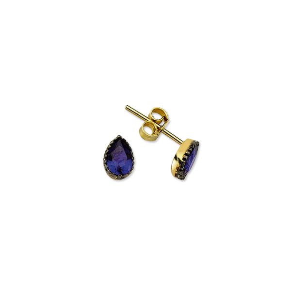 14k Gold Mini Stud Earring-Zircon Drop /sapphire