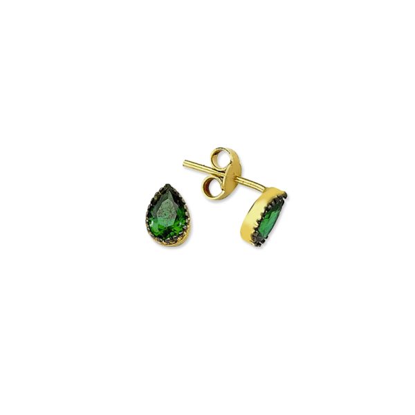 Silver Mini Stud Earring-Zircon Drop /emerald