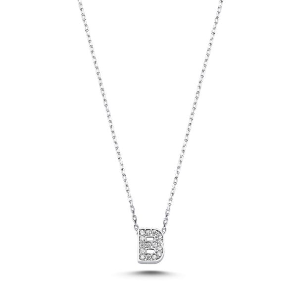 3D Zircon Initial Necklace-B