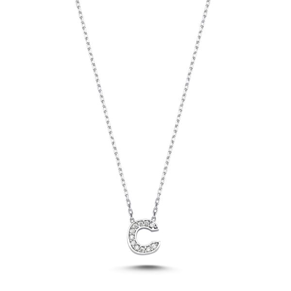 3D Zircon Initial Necklace-C