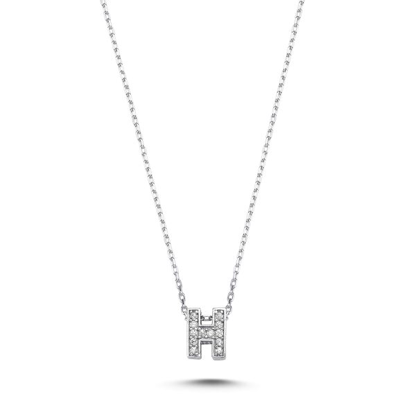 3D Zircon Initial Necklace-H