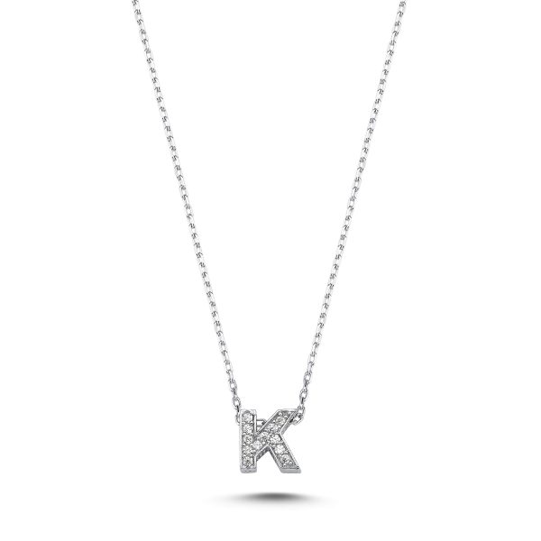 3D Zircon Initial Necklace-K