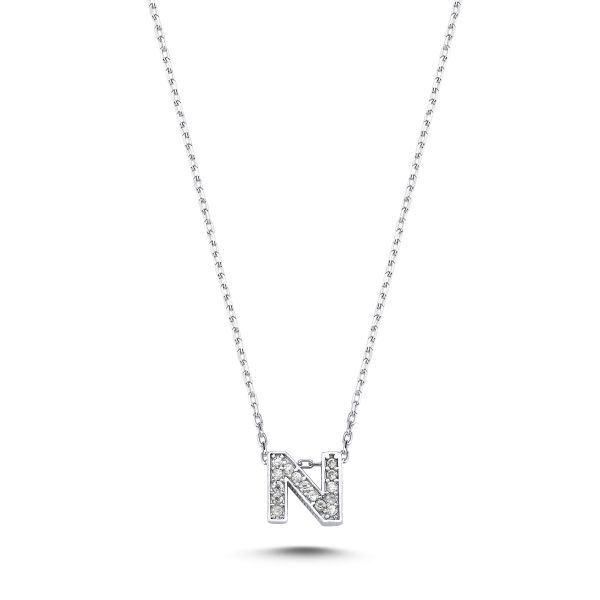 3D Zircon Initial Necklace-N