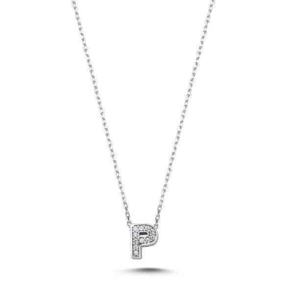 3D Zircon Initial Necklace-P