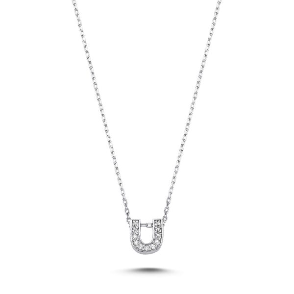 3D Zircon Initial Necklace-U