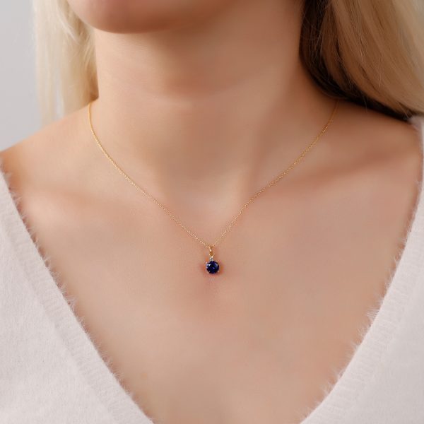 Silver Birthstone Necklace /Round Stone -September-Sapphire