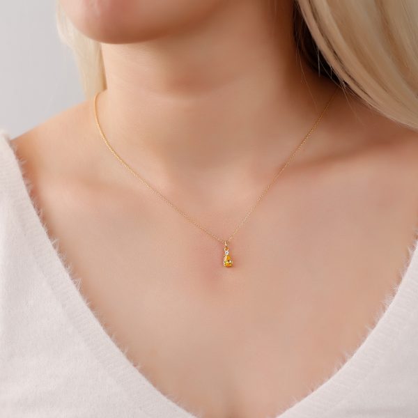 Silver Birthstone Necklace /Drop Stone -November-Citrine