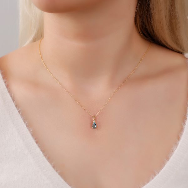 Silver Birthstone Necklace /Drop Stone -March-Aquamarine