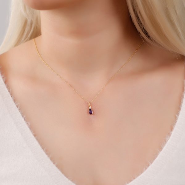 Silver Birthstone Necklace /Drop Stone -February-Amethytst