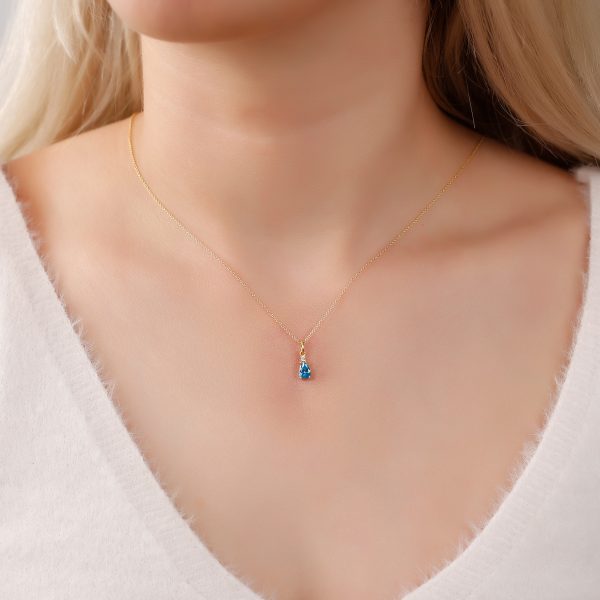 Silver Birthstone Necklace /Drop Stone -December-Blue Topaz