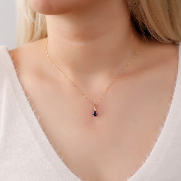 Silver Birthstone Necklace /Drop Stone -September-Sapphire