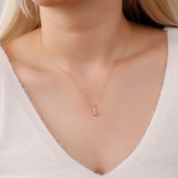 Silver Birthstone Necklace /Drop Stone -October-Pink Tourmaline