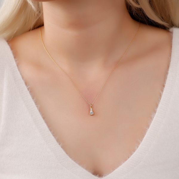 Silver Birthstone Necklace /Drop Stone -April-Diamond