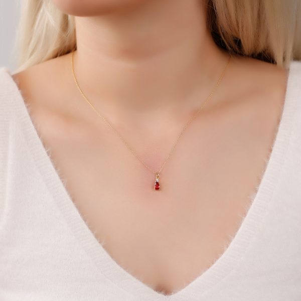 Silver Birthstone Necklace /Drop Stone -January-Garnet